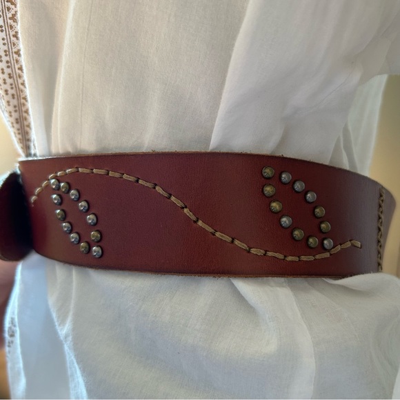 Bed Stu Leather Belt with Stitching, Studs, and Rivets. Like New. - Picture 4 of 7